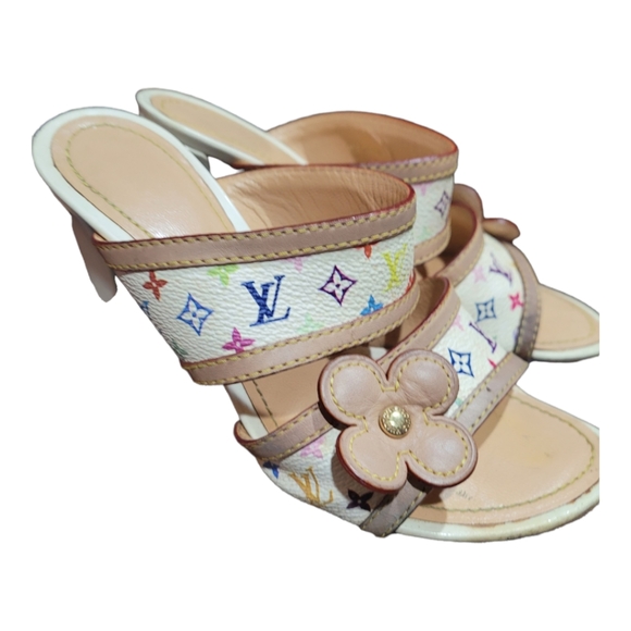 Louis Vuitton Lv Monogram White Multicolor Classic Floral Sandals Size EU 35 - Picture 6 of 12